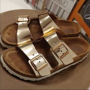 Birkenstock Arizona Sandals- Metallic with White Sole, Great Condition